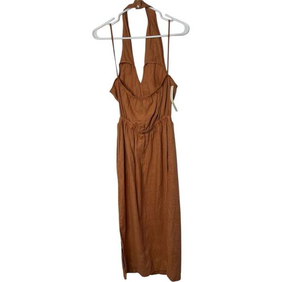 Anthropologie Cloth & Stone Burnt Orange Halter Linen Maxi Dress Size S NWT - Picture 7 of 12